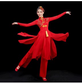 Yangge dance performance costumes, Chinese national drumming costumes, waist drums square dances, fan dances Chinese Folk Dance Costumes